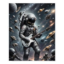 Astronauta com poster de Violão Elétrico