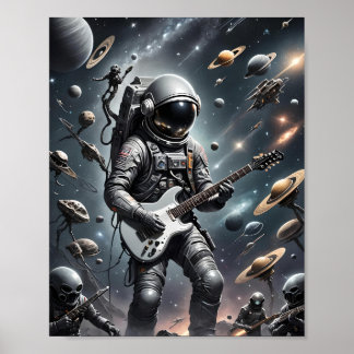 Astronauta com poster de Violão Elétrico