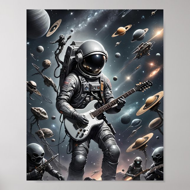 Astronauta com poster de Violão Elétrico (Frente)