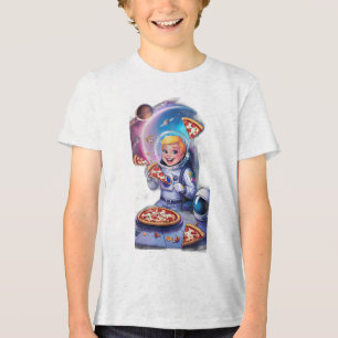 Astronauta comendo pizza no espaço.