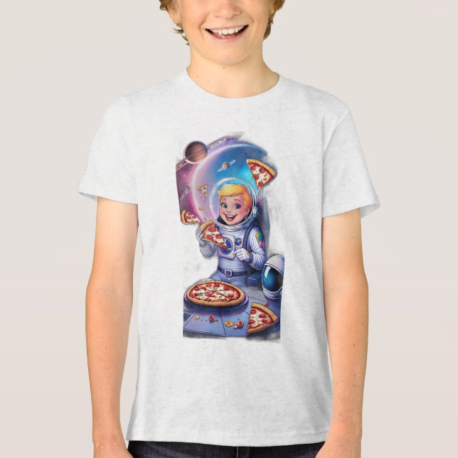 Astronauta comendo pizza no espaço. (Frente)