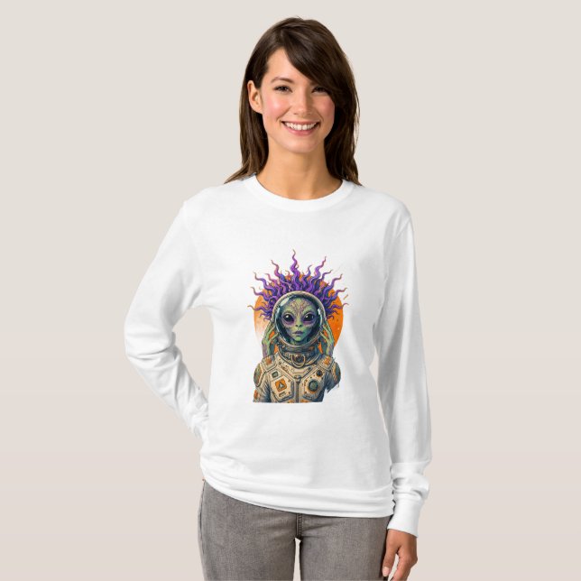 Astronauta Cósmico Alien Camisa Manga Longa (Frente Completa)