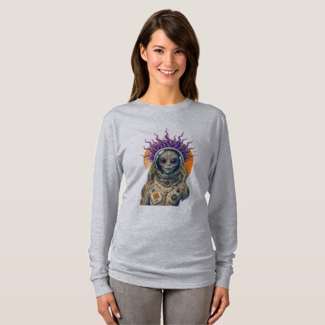 Astronauta Cósmico Alien Camisa Manga Longa (Frente Completa)