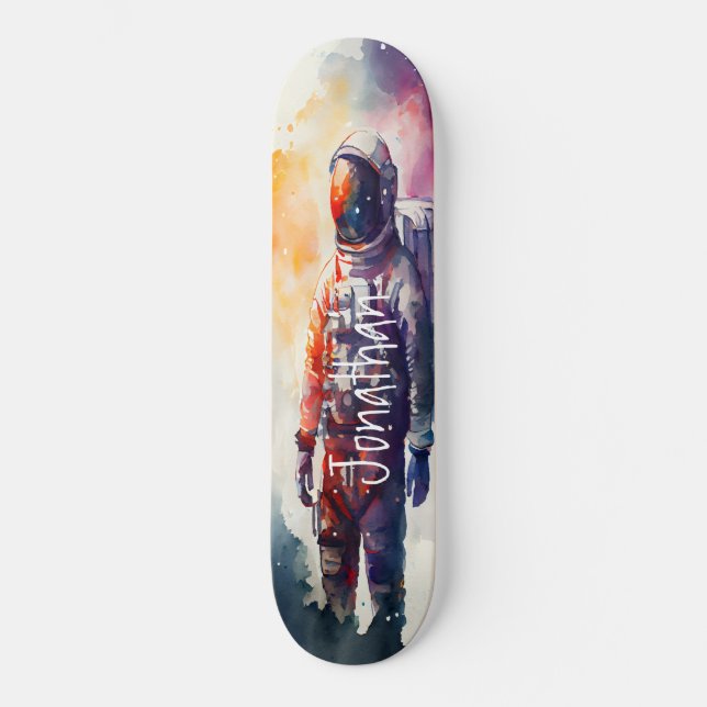 Astronauta de Aquarela de skate (Frente)