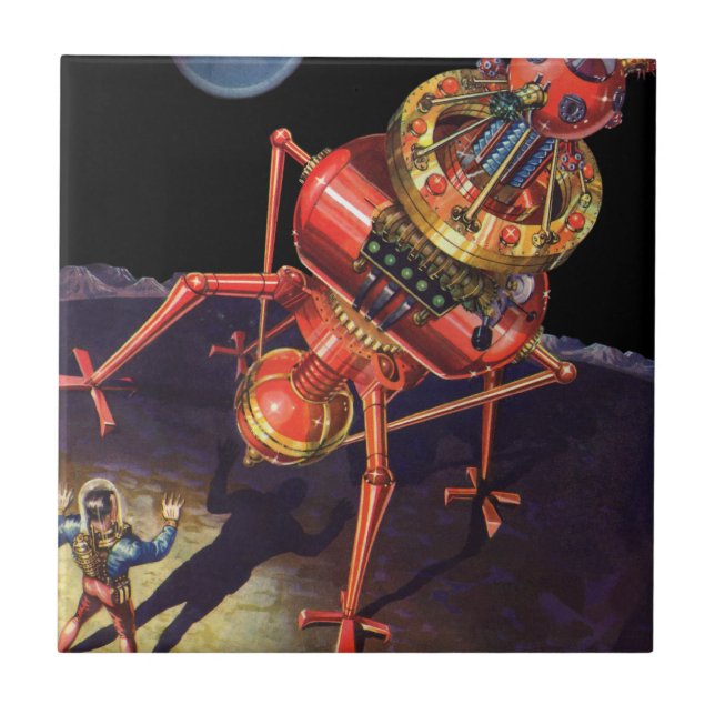 Astronauta de Ficção Científica Vintage com Robô A (Frente)