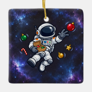 Astronauta de Natal Flutuante com Enfeites