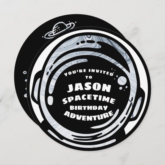 Astronauta do Espaço Branco Negro Convites de Aniv (Frente/Verso)