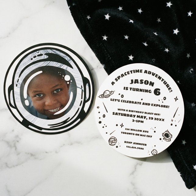 Astronauta do Espaço Exterior Convites Fotográfico (Outer Space Astronaut Birthday Photo Invitations)