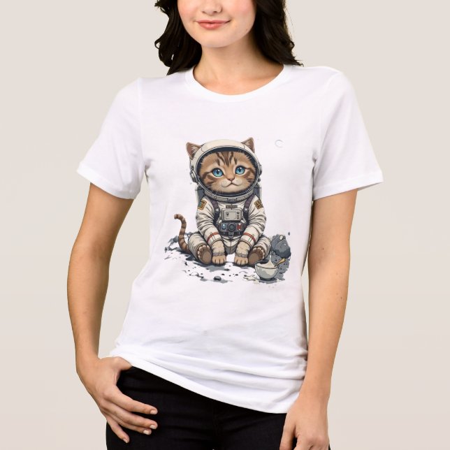 "Astronauta Engraçado Camisa-Gato - Gatinho de Esp (Frente)
