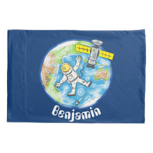 Astronauta engraçado no espaço e na banda desenhad