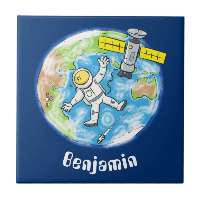 Astronauta engraçado no espaço e na banda desenhad (Frente)