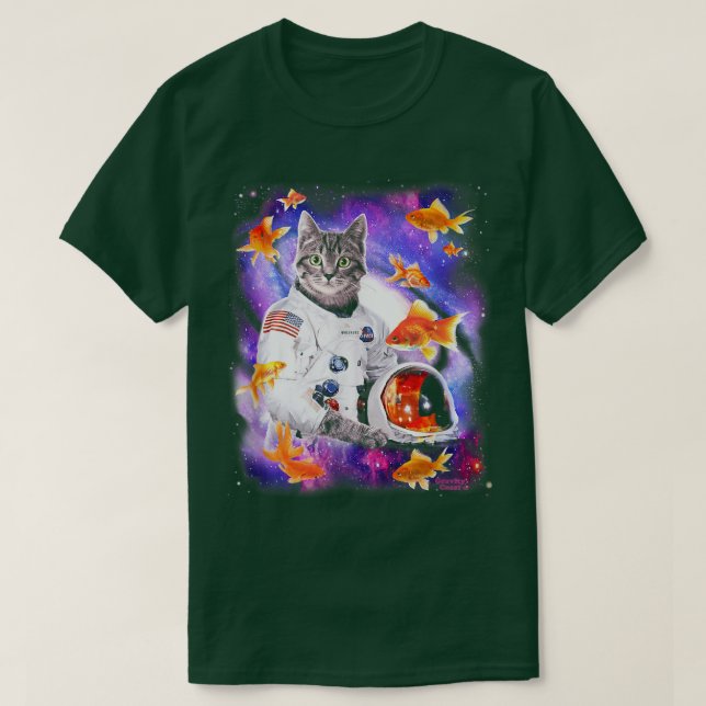 Astronauta Gato em Camisas Engraçadas no Espaço Có (Frente do Design)