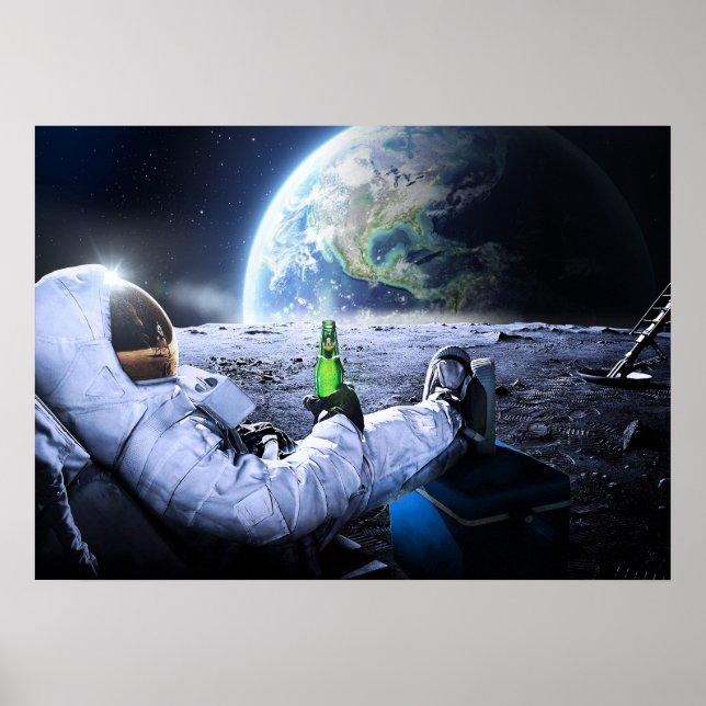 Astronauta na Lua com cerveja - poster (Frente)