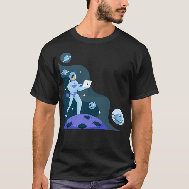 Astronauta No Design de Camisa Espacial T (Frente)