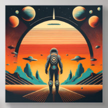 Astronauta Retro-Futurística e Arte de Paisagem Al