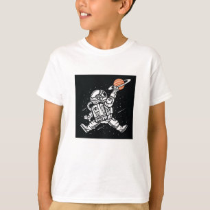 Astronauta Saltador Segurando Camiseta do Planeta