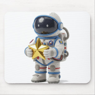 Astronauta Segurando um Mouse Pad de Estrela Doura
