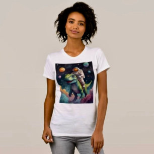 Astronauta sobre Dino na Camiseta Espacial
