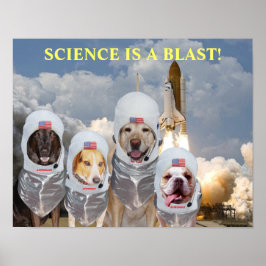 Astronautas Cachorros Engraçados Poster de Ciência