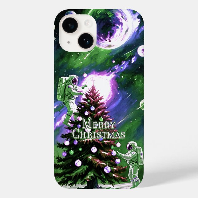 Astronautas Decorando Árvore de Natal no Espaço (Verso)