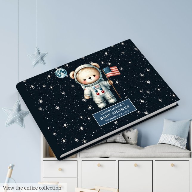Astronautas do Urso de Teddy do Livro do chá de fr (Baby Shower Guest Book Teddy Bear Astronaut Boys)