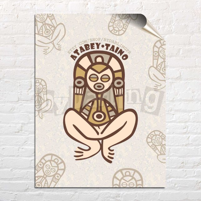 Atabey Taino Porto Rico Wall Art Download Poster (Atabey Taino Poster over white brick wall)