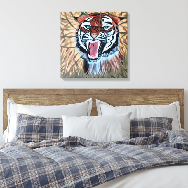 Atacar a mão do tigre pintada na canvas (Insitu(Quarto))