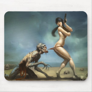 ataque de zumbi com mouse pad de garota quente