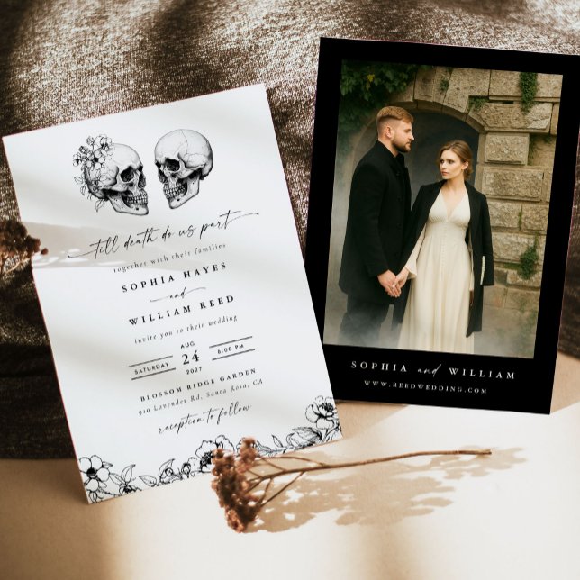 Até a Morte Convite de Casamento Floral Preto Foto (Criador carregado)