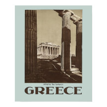 Atenas: A Poster da Viagens vintage do Parténon