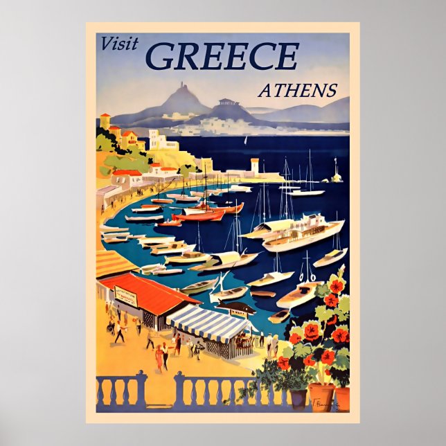 Atenas, Poster de Viagens vintage Grécia (Frente)