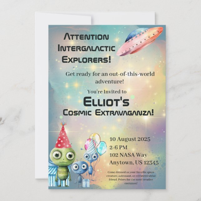 Atenção Convites Intergalácticos de Aniversário (Frente)