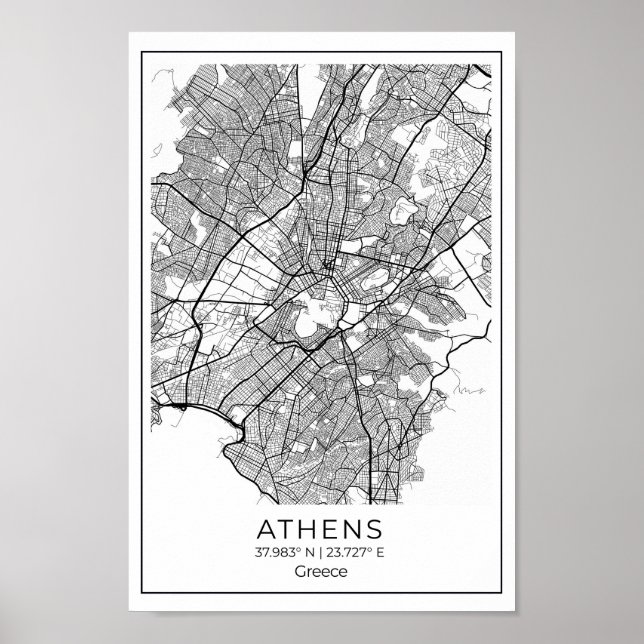 Athens Map - Athnes Black and White Map Poster (Frente)