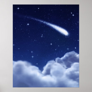 Atirando estrela sobre nuvens Poster