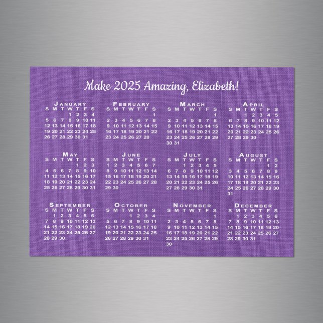 Ativação do Calendário 2025 Nome Personalizado Mag (2025 Calendar Motivation Custom Name Purple Magnet in situ)