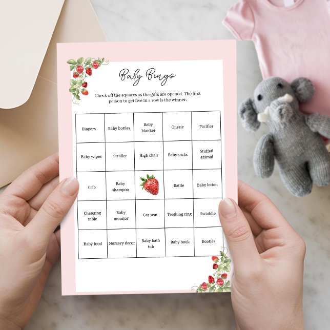 Atividade de Bingo de Bebê Morango em Aquarela (Berry Sweet Baby Bingo Activity Sheet)