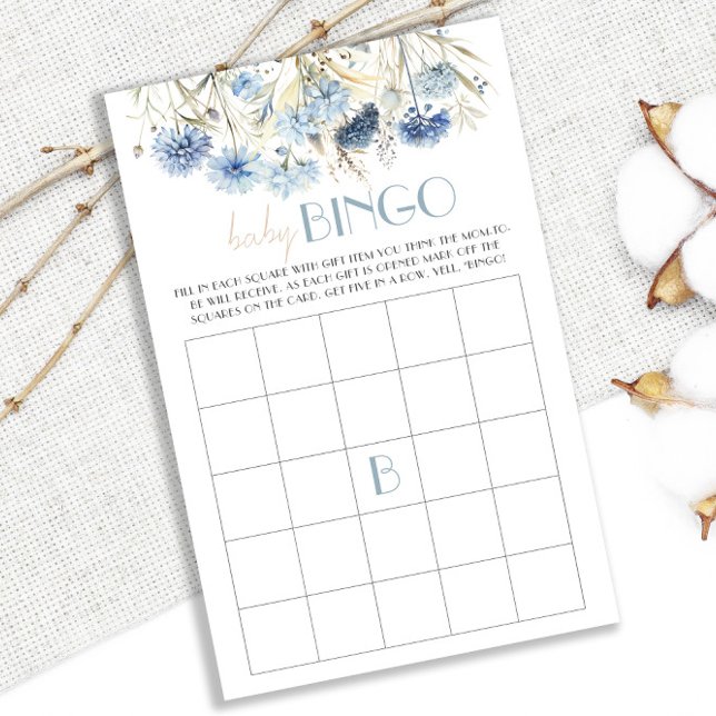 Atividade de Bingo de Presente de Bebê Floral Azul (Criador carregado)