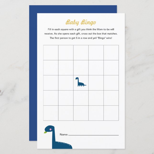 Atividade do Bingo do Jogo do Dinossauro (Frente/Verso)