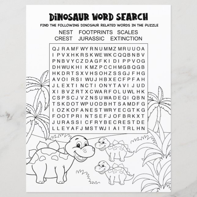 Atividade Infantil Caça-Palavras de Dinossauro (Frente)