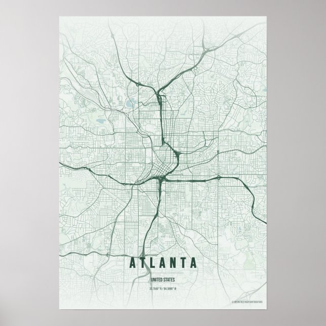Atlanta Map Print Georgia Forest Wallart Poster (Frente)