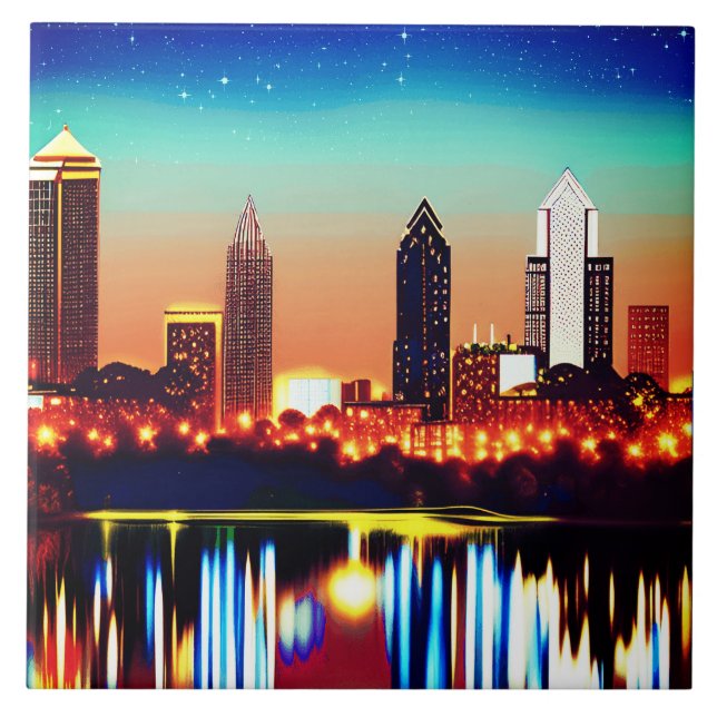 Atlanta Skyline by Night com Reflexões (Frente)