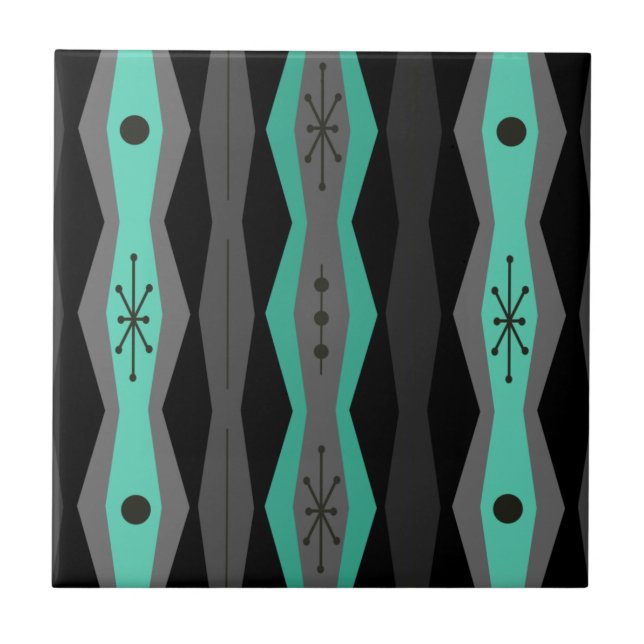 Atomic Era Abstract Columns Black Turquoise (Frente)
