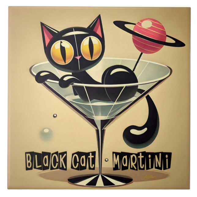 Atomic Futuristic Space Age Black Cat Martini (Frente)