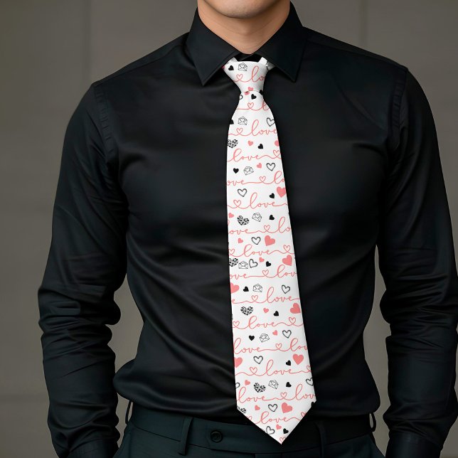 Atualmente Popular Gravata com Coração e Letreiro  (Popular Now Men’s Love Lettering Heart Tie)