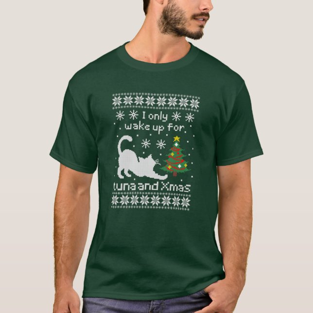 Atum & Natal – Pixel Cat Camisa Feia de Natal  (Frente)