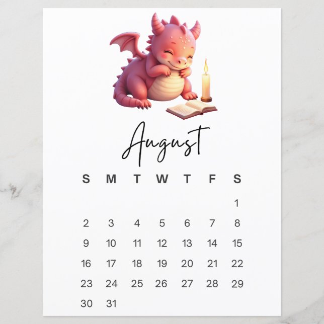 August Baby Dragon Storybook Fantasy Calendar  (Frente)