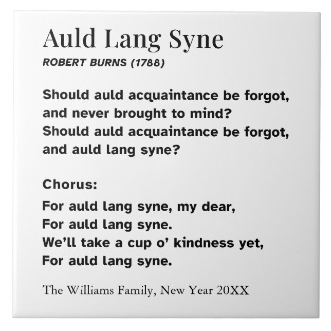 Auld Lang Syne New Year Party Words Personalized (Frente)