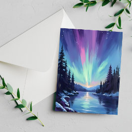 Aurora Boreal | Cartão de Aquarela da Aurora Borea