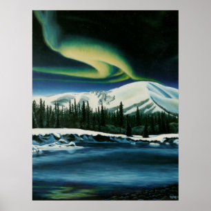 Aurora boreal que pinta o poster da paisagem de