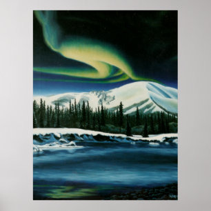 Aurora boreal que pinta o poster da paisagem de